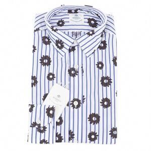 NEW LUIGI BORRELLI NAPOLI men's regular-fit floral cotton shirt in blue and whit
